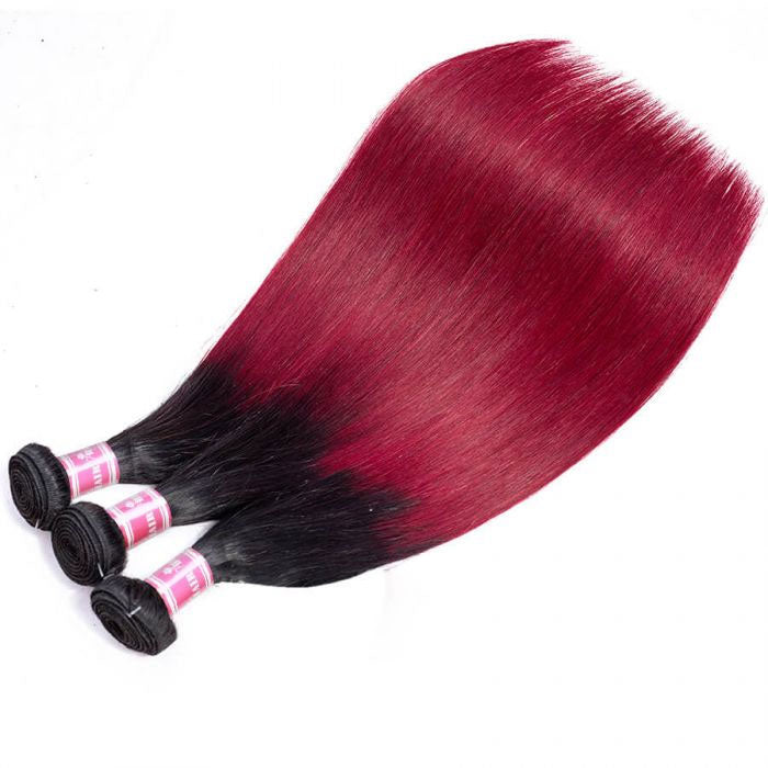 11A Dark Roots T1B Burgundy Ombre Color Straight Human Hair Bundles