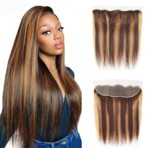 13x4 Lace Frontal Pre Plucked Straight Highlight Color 4/27 Human Hair