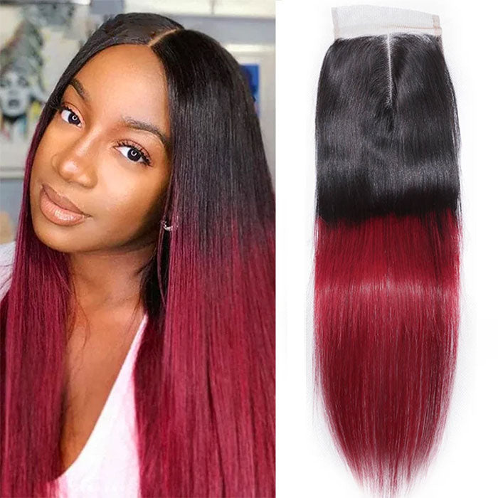 1B Burgundy Color 4x4 Lace Closure Human Hair