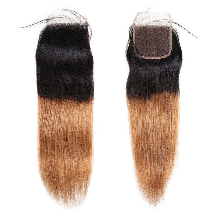 4x4 Lace Closure Straight Dark Roots Ombre Color 30 Human Hair