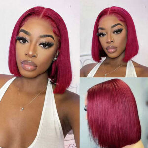 Burgundy Short Bob 13x4 Lace Frontal Wig Human Hair