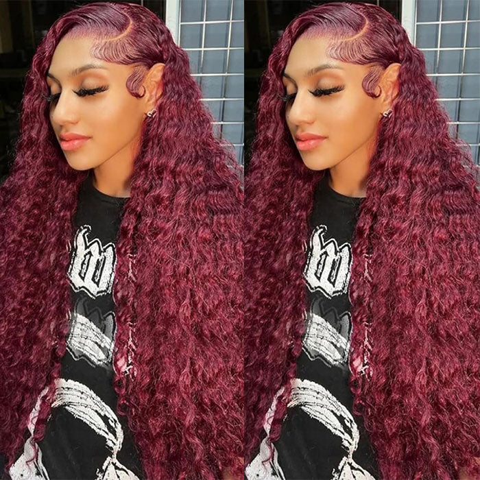 Burgundy Water Wave 13x4 Lace Frontal Wig Human Hair