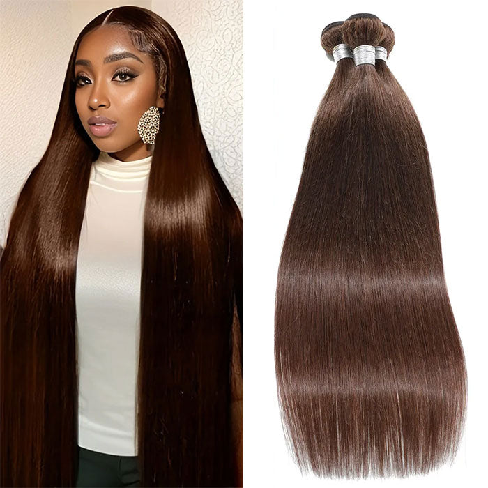 Dark Brown Straight Human Hair Bundles (1/3/4 Bundle Deals)