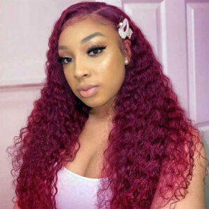 Red Burgundy Deep Wave 13x4 Lace Frontal Wig Human Hair