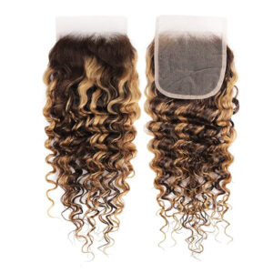 Deep Wave 4x4 Lace Closure Ombre Highlight 4/27 Human Hair